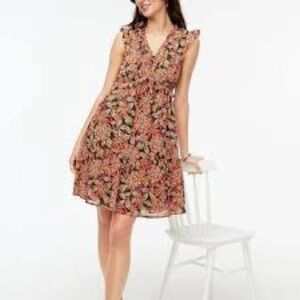J.Crew Factory Floral Print Ruffle V-neck Mini Dress